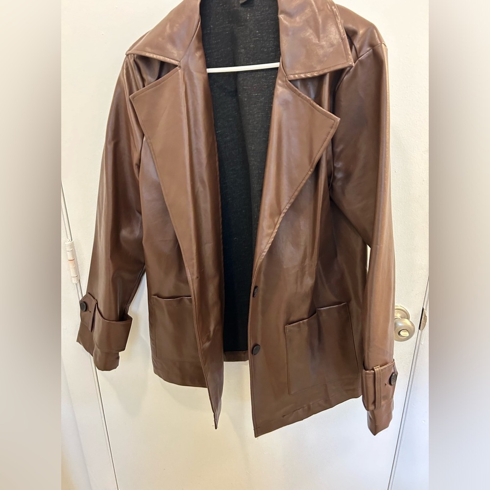Shein brown faux leather jacket size large